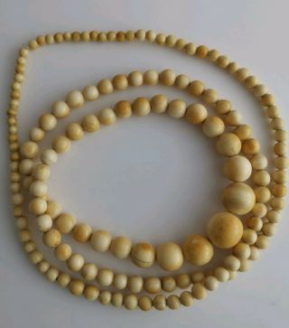 HEAVY ANTIQUE CHINESE CARVED BOVINE BONE GRADUATED BEAD NECKLACE 52 