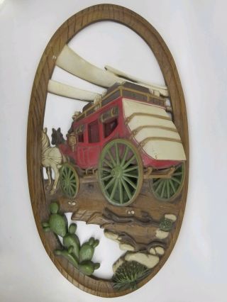 Burwood Products Rare Wells Fargo Overland Stage Mail Scene Oval Wall 3d Plaque