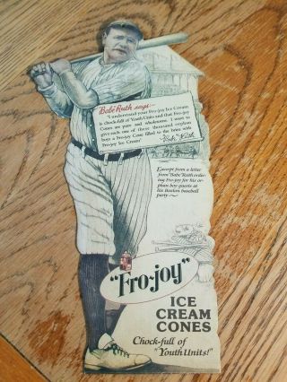 Vintage Fro Joy Ice Cream Babe Ruth Store Display Hand Out Sign Baseball Yankee