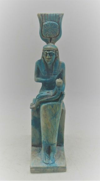 Ancient Egyptian Glazed Faience Statuette Isis Nursing Baby Horus