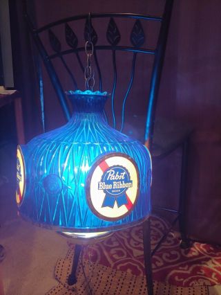 Vtg Pabst Blue Ribbon Pbr Beer Hanging 14 " Dia Ceiling Light Sign Bar Advertising