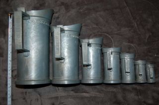 Vintage European Pewter Measuring Pitcher Mugs Set Of 7 -
