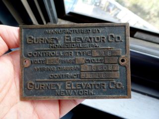 Antique Bronze H.  F.  Gurney Elevator Plaque - Brass Sign Nyc Vintage Industrial