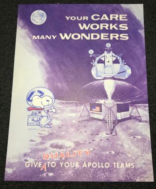 Vintage Nasa Apollo Manned Flight Awareness Poster Snoopy Your Care Wonde