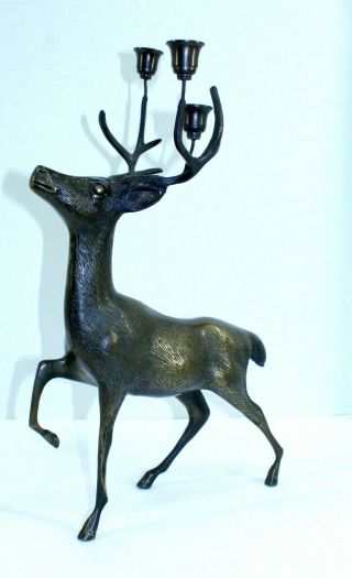 Vtg.  Petites Choses Large Bronze Brass Reindeer Triple Candle Holder 19 " X 16 "