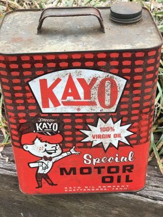 Vintage Gas Station Speedy Kayo Special Motor Oil 2 Gal Can Tin Usa 3/4 Full