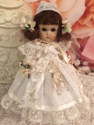Vintage 1954 Vogue Ginny Doll In “my First Corsage” Tagged Dress.  Slw Mohair Wig