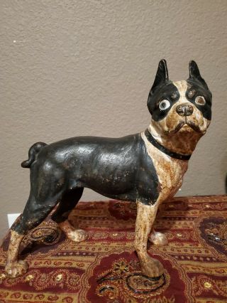 Antique Hubley Cast Iron Boxer Dog Boston Terrier Door Stop