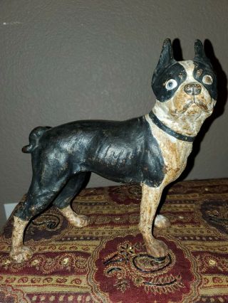 Antique Hubley Cast Iron Boxer Dog Boston Terrier Door Stop 2