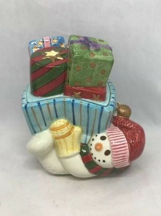 Fitz And Floyd Frosty Folks Candy Cermamic Snowman Trinket Box Christmas Holiday
