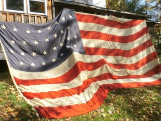 Antique 45 Star US American Flag Sewn Linen HUGE 24 Feet X 14 1/2 Feet 2