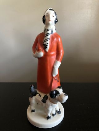 Vintage Mij Made In Japan Ceramic Lady In Red Figure With Cute Dog Collectible