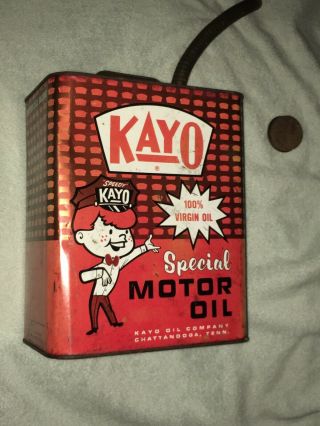 Vintage Speedy Kayo Gas Station Virgin Special Motor Oil 2 Gallon Tin Can Handle