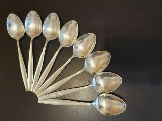 A Set Of 8 Georg Jensen 925s Sterling Silver Cypress Pattern Spoons