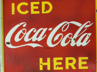 Vintage Iced Coca - Cola 19”x18” Double Sided Flange Porcelain Enamel Sign. 2