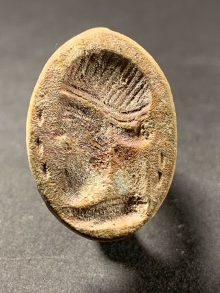 Ancient Artifact Roman Bronze Gladiator With Helmet Ring - Circa 200 - 400ad