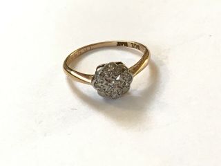 Antique Art Deco 9 Ct Gold Platinum Diamond Flower Engagement Ring.  Size L