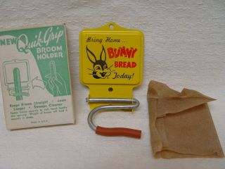 Vintage Nos Bunny Bread Metal Advertising Broom Holder Sign