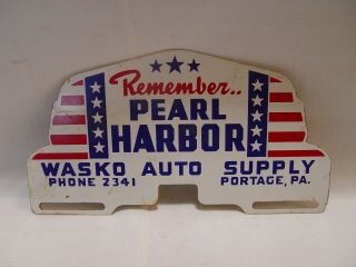 Remember Pearl Harbor Home Front Metal Advertising License Plate Topper Sign
