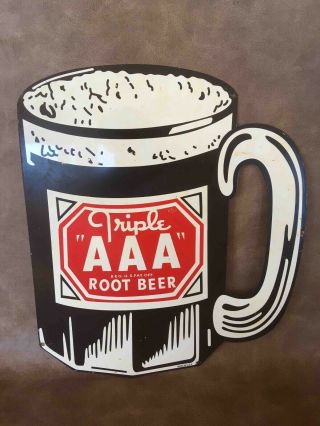 Old Painted Triple Aaa Root Beer Soda Die Cut Tin Advertising Mug Sign