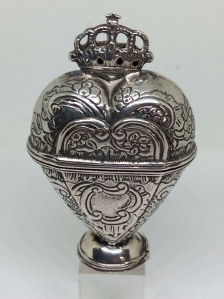 Stunning 18th Century Dutch Solid Silver Heart Snuff Patch Combi Box Lorderain