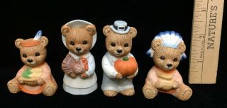 Homco Thanksgiving Teddy Bear Figurines Set Of 4 Ceramic 5312 Pilgrims Indians