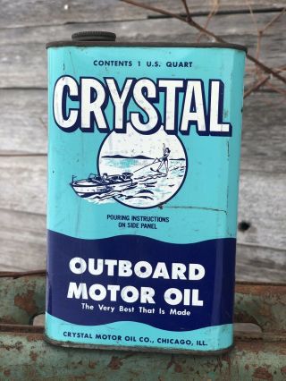 Rare Vintage 1 Qt Crystal Outboard Motor Oil Can Great Xmas Gift Antique Nr