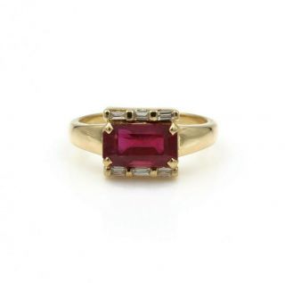 Vintage Emerald Cut Synthetic Ruby & Diamond 14k Gold Ring - 3.  25 Ctw 717b - 8