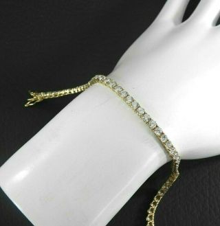 Vintage Bracelet Solid 14k Yellow Gold Round Cz Tennis Tongue Safety Clasp 7 "