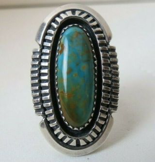 Heavy Vintage Sterling Silver Gorgeous Turquoise Stone Navajo Ring Signed B Sz 6