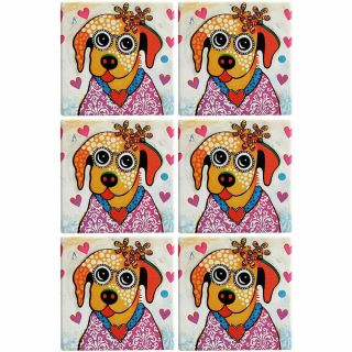 6pc Maxwell & Williams Smile Style Ceramic Tile Coaster Posey 9cm Placemat