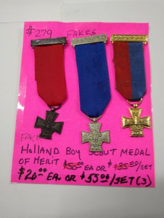International Boy Scouts,  3 Netherlands Medal Of Merit,  Fake,  Bronze,  Silver,  Go