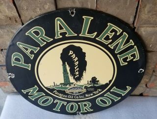 Vintage Paralene Gasoline Porcelain Gas Motor Service Station Pump Plate Sign
