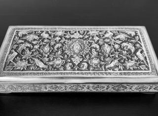 Antique Hand Engraved Persian Islamic Arabic Solid Silver Cigarette Box 410 Gr