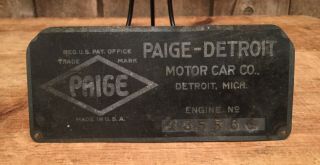 Vintage Industrial Paige Detroit Motor Car Engine Plaque Sign Manufacturer Tag