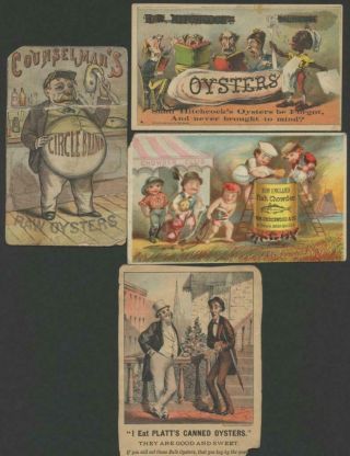 1800’s Seven Trade Cards - Oysters,  Bitters,  Fish Chowder,  Black Americana