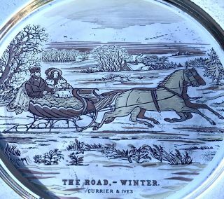 24k Gold On Sterling Silver Danbury Xmas 1972 Currier & Ives The Road Plate
