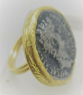 Ancient Style Gold Plated Ring With Silver Roman Coin Insert