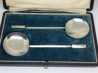 Rare 1930 Pair Arts Crafts Sottish Edinburgh Solid Silver Spoon By Birtha Inglis
