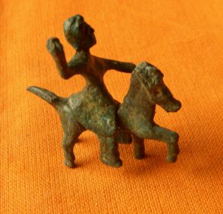 A64.  Celtic Style Bronze Horse And Rifer Figurine