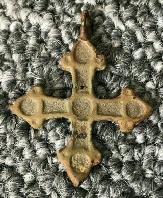 Stunning Viking Bronze Cross With Yellow Molten Glass 10th Century Ad Ref.  918