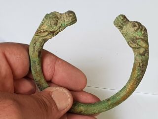 Exeptional Rare Ancient Bronze Bracelet Animal Head Figures 156 Gr 80 Mm