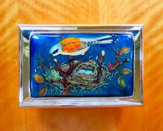 Mid - Century Hand Wrought Sterling Silver Cigarette Box Humidor Enamel CloisonnÉ