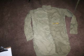 Rare Us Navy Usn Wwii Green Poplin Fatigue Shirt Sz 15 Not Hbt Not Korea Vietnam