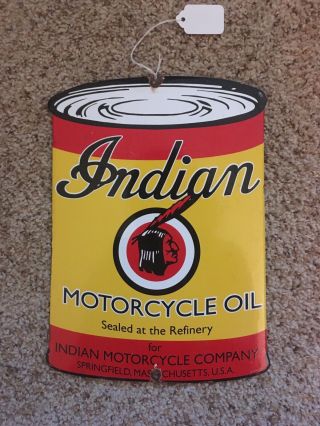 Vintage Indian Motorcycle Oil Can Porcelain Sign Service Station Dealer Gas