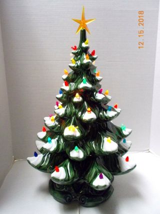 Vtg.  1970 ' s ATLANTIC MOLD CERAMIC CHRISTMAS TREE w/ Snow Birds Lights 21 