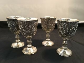 Silver Plated Small Goblets ; Set Of 4 - Metal Crafted In Japan