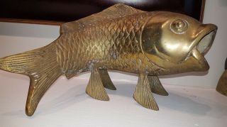 Large Vintage Solid Brass Koi Fish Statue/planter - 18 " L