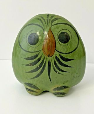 Vintage Mexico Mexican Tonala Pottery Folk Art Owl Bird 5 " Green