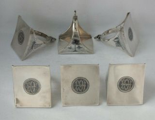 Unusual Set Of 6 Egyptian Solid Silver & Niello " Stirrup " Napkin Rings/ 374 G